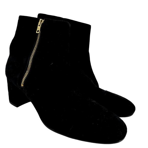 J. Crew Suede Side Zip Boots Ankle Heeled Round Toe Leather Black 10 - Picture 1 of 6